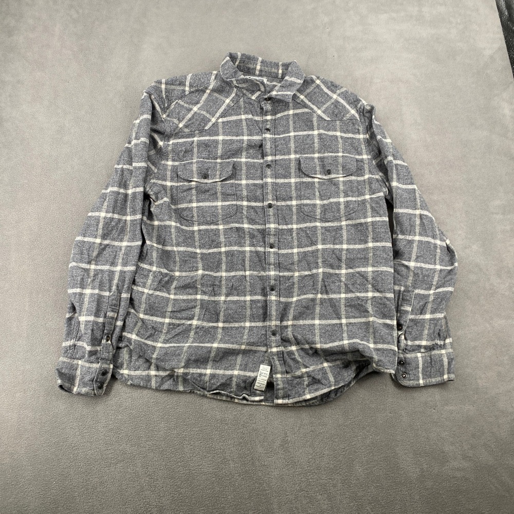Lucky Brand Saturday Stretch Mens XL Grey Plaid Western Flannel Snap‎ Shirt 5272